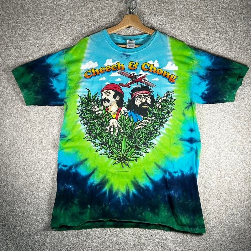 Y2K Cheech and Chong weed Stoner tie dye all over print hippie tshirt L